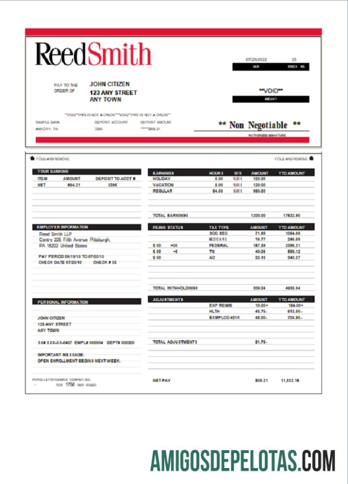 AS Reed Smith LLP law Perusahaan pay stub sampel