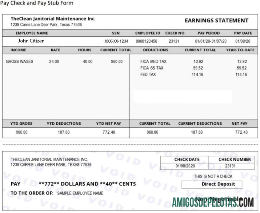 AS THE CLEAN Janitorial Mainenance Inc pay stub in Word and PDF format desain