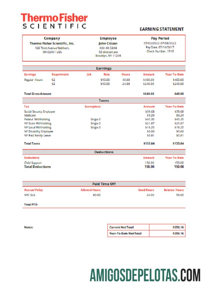 AS Thermo Fisher Scientific laboratory instruments Perusahaan pay stub sampel