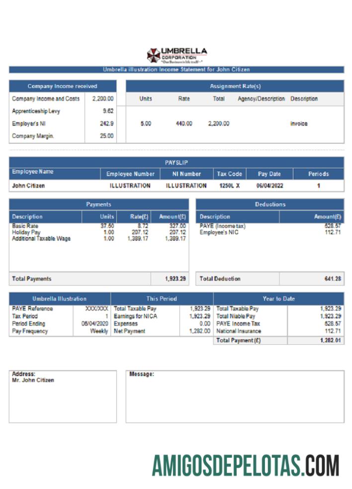 AS Umbrella pharmaceutical Perusahaan pay stub desain