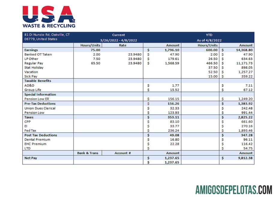 AS Waste & Recycling recycling Perusahaan pay stub sampel