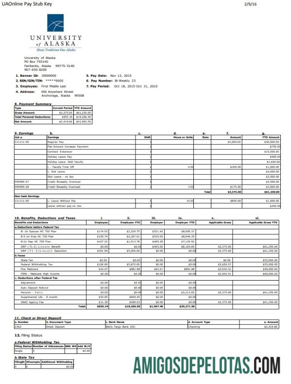 Berkualitas universitas of Alaska pay stub Word and PDF templat