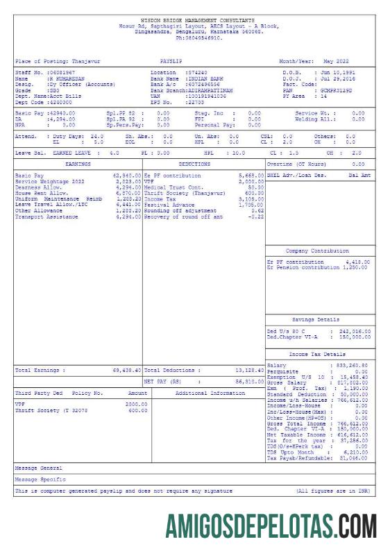 Berkualitas Wisdom Bridge Management Consultants payslip templat in Word and PDF format.PDF, 6