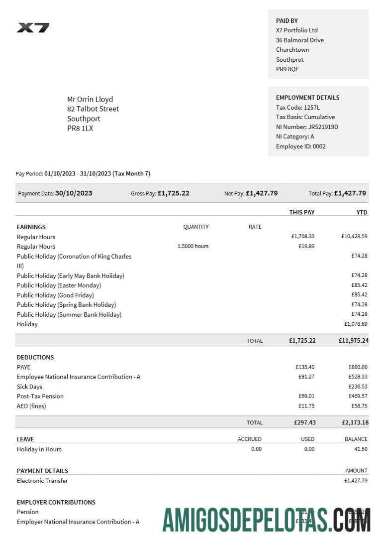 Realistis X7 Portfolio payslip templat in Word and PDF format.PDF, 1