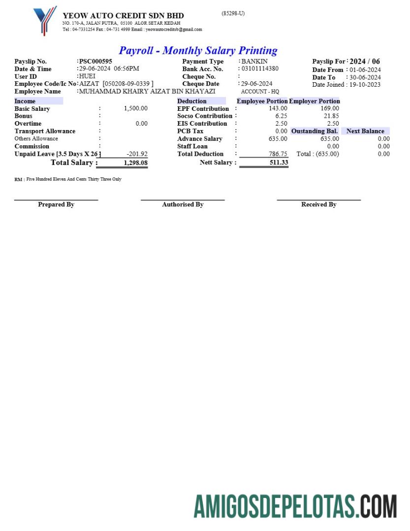 Premium Yeow Auto Kredit payroll templat in Word and PDF format.PDF, 1