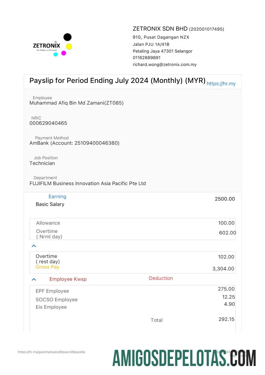 Dapat Diedit Zetronix payslip templat in Word and PDF format.PDF, 1
