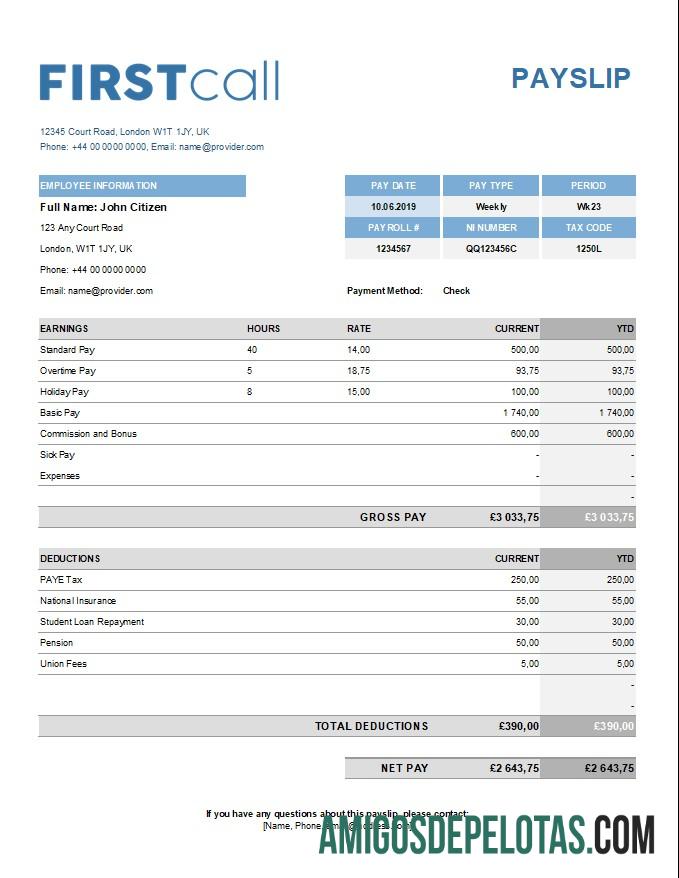 Premium call forwarding Perusahaan paystub templat in Excel and PDF format