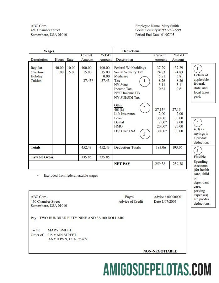 Realistis corporation pay stub Word and PDF templat