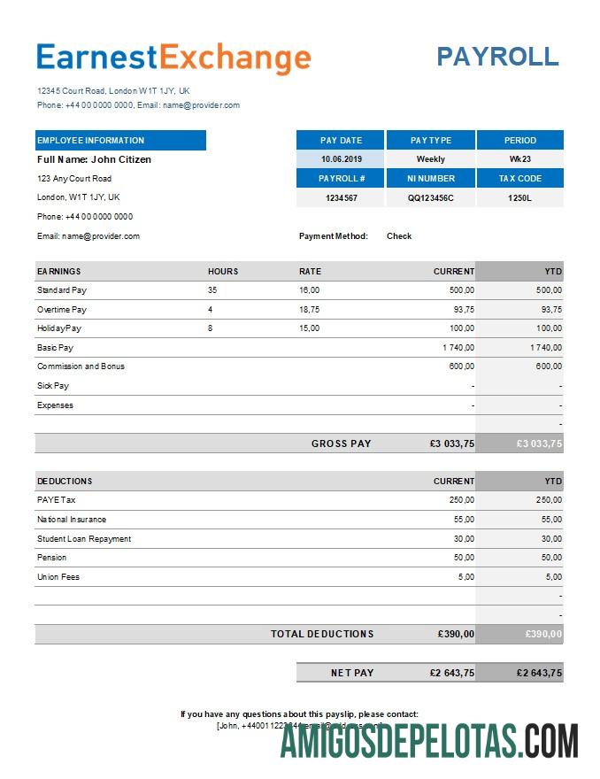 Dapat Diedit currency Tukar Perusahaan payroll templat in Excel and PDF format