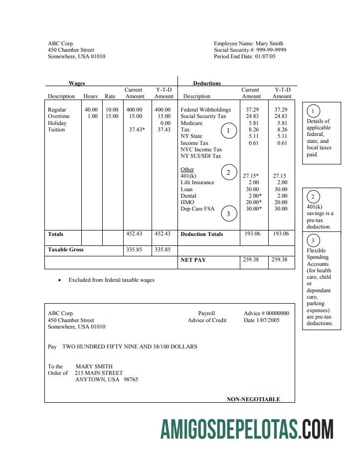 Dapat Diedit employee hourly pay stub Word and PDF templat