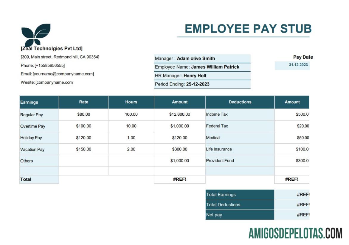 Profesional employee pay stub Word and PDF templat, versi 5