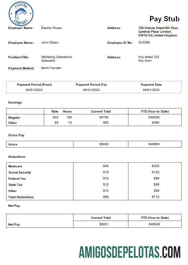 Realistis fishing Perusahaan payroll templat in Word and PDF format