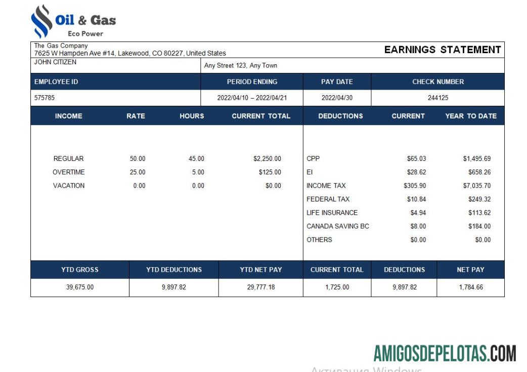 Realistis Gas corporation paroll templat in Word and PDF format