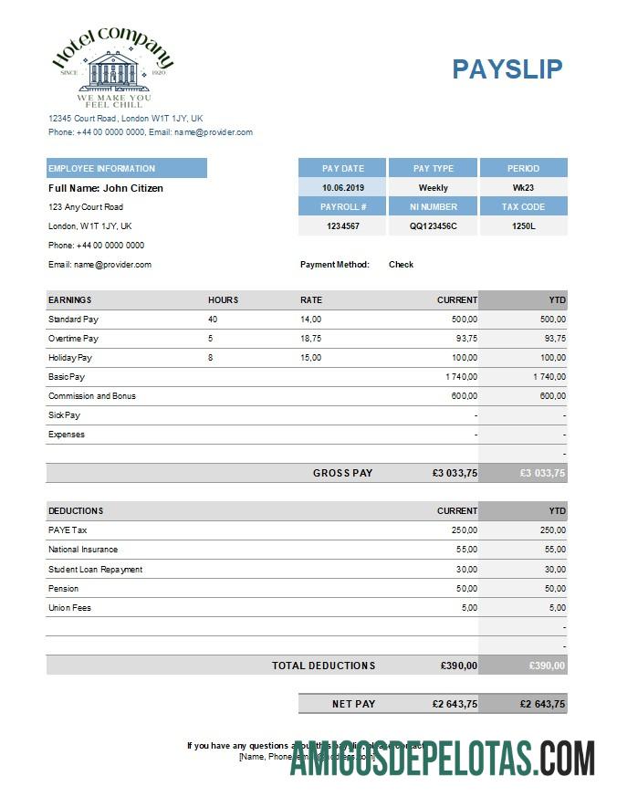 Berkualitas hotel Perusahaan payroll templat in Excel and PDF format