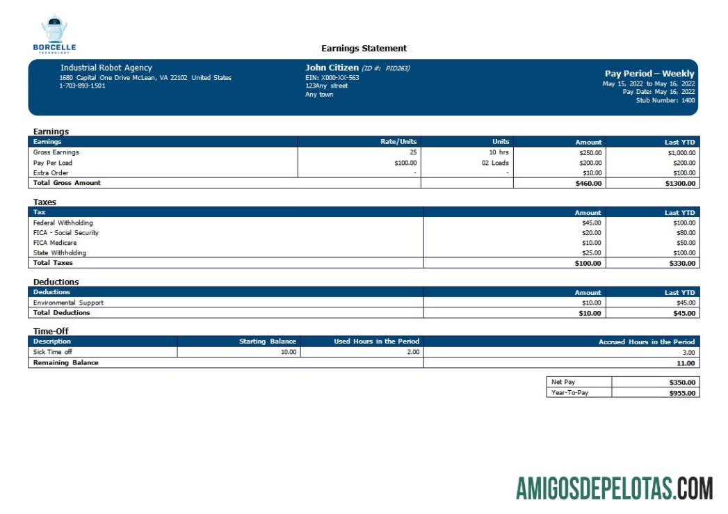 industrial robot Perusahaan payslip in Word and PDF format desain
