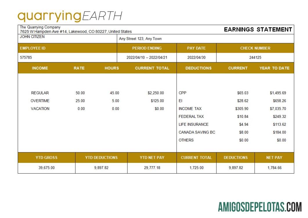 Berkualitas quarrying Perusahaan fully Dapat Diedit paystub templat in Word and PDF format