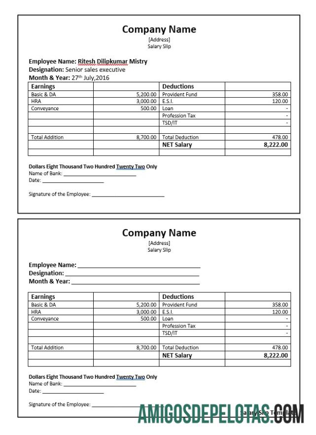 Realistis senior Penjualan executive salary slip Word and PDF templat Layar