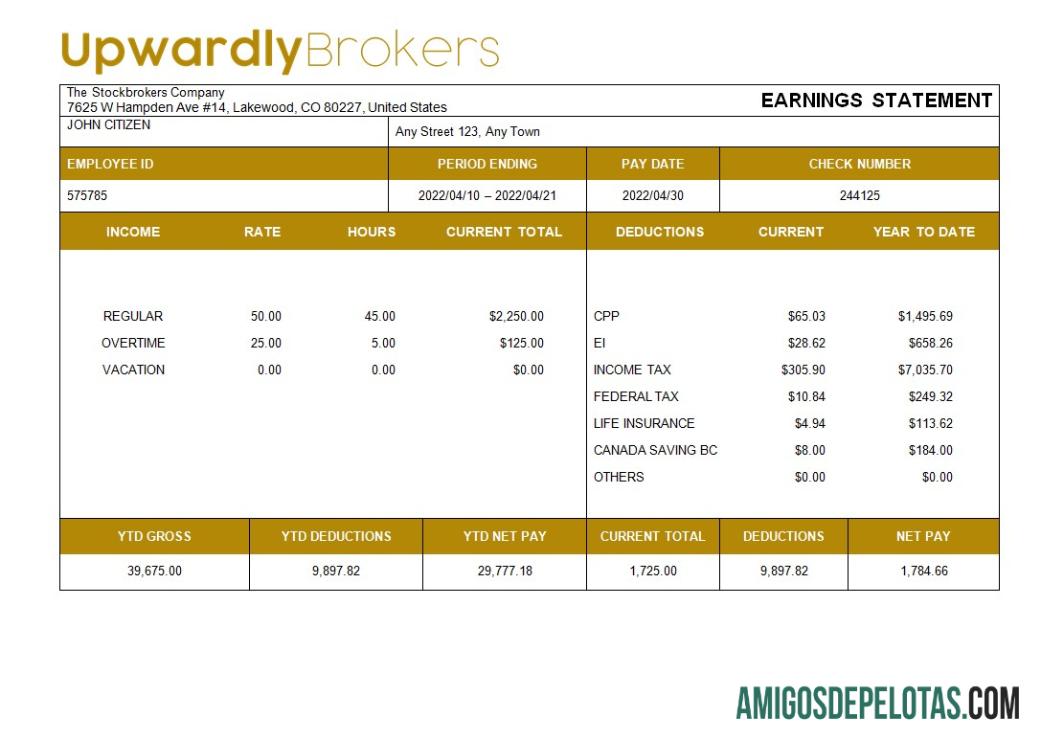 Dapat Diedit stockbrokers Perusahaan payslip templat in Word and PDF format