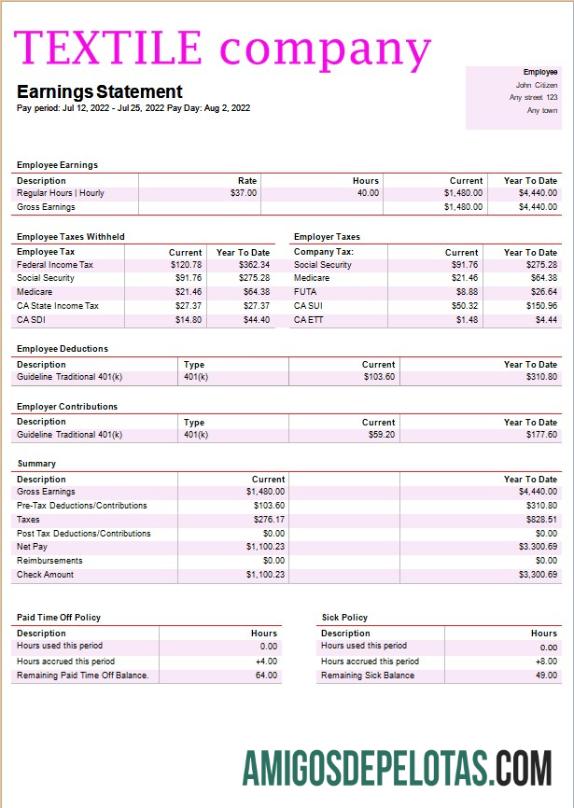 Berkualitas tekstil Perusahaan payroll templat in Word and PDF format