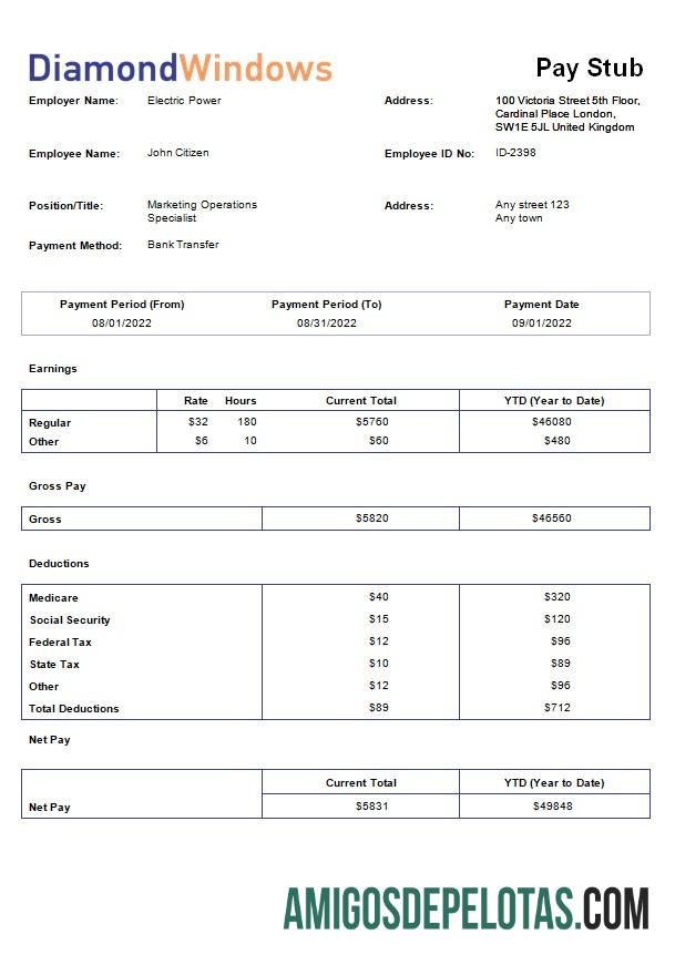 Realistis windows and door construction Perusahaan payroll templat in Word and PDF format