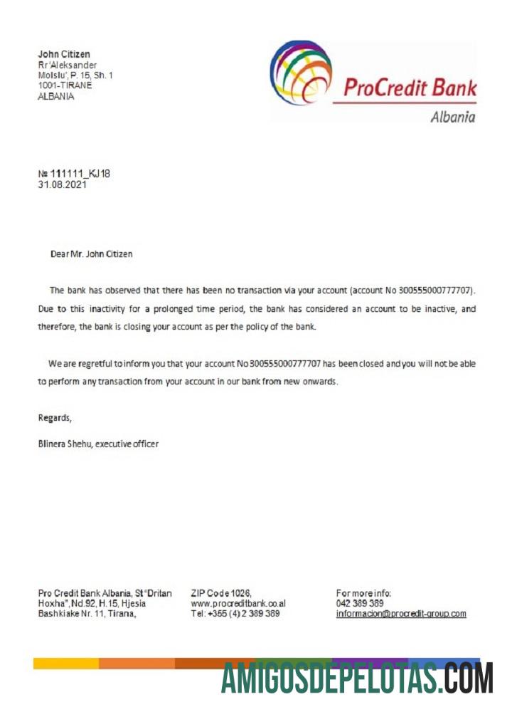 Albania Procredit closure Referensi templat