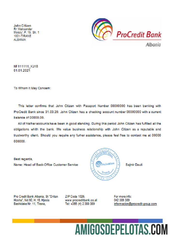 Albania Procredit Referensi templat