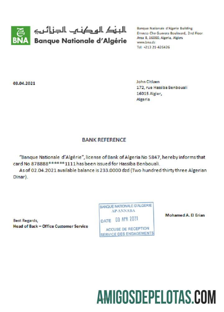 Aljazair Banque nationale Referensi sampel