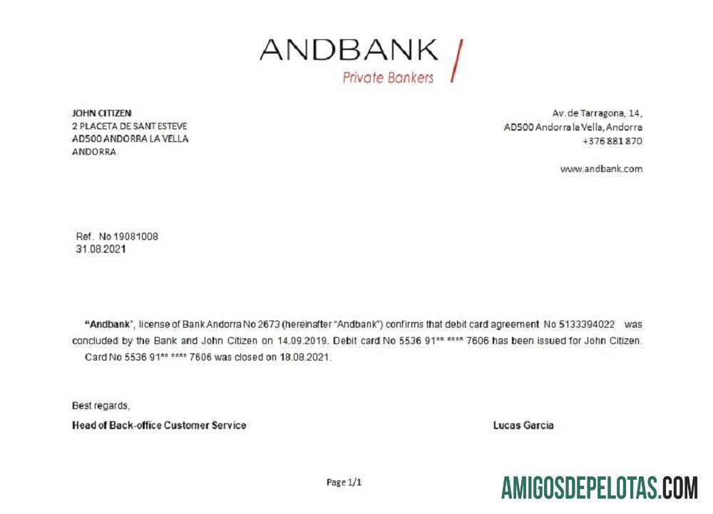 Andorra Andbank bank closure Referensi templat