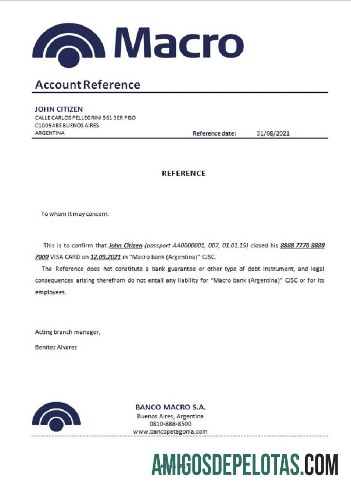 Argentina Banco Macro closure Referensi sampel