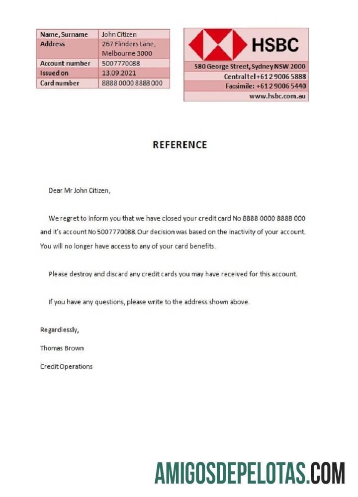 Australia HSBC closure Referensi sampel