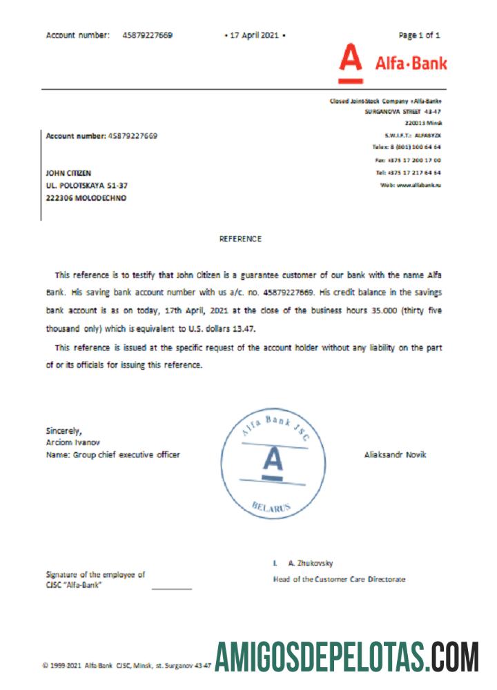 Belarus Alfa Referensi sampel