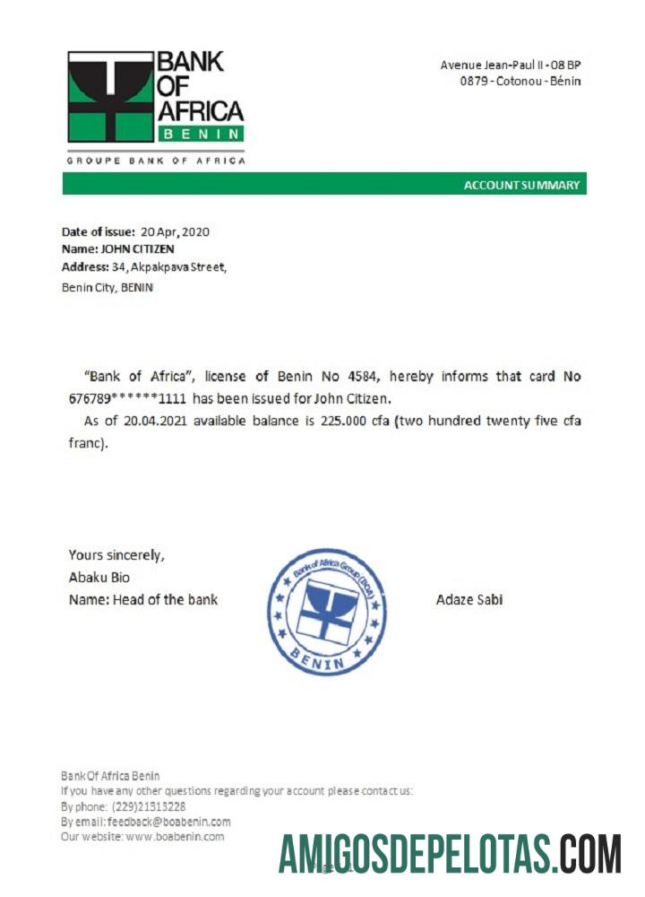 Benin BankofAfrica Referensi sampel