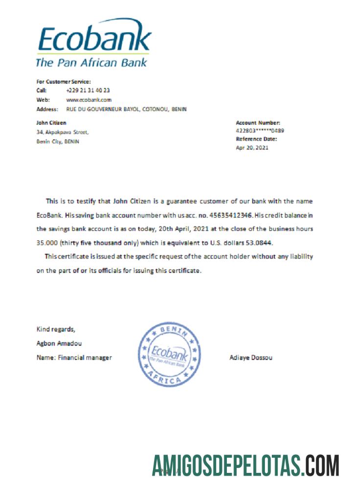 Benin Ecobank Referensi sampel