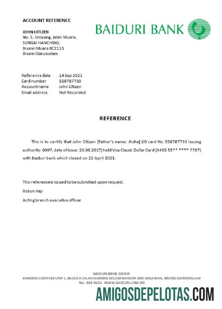 Brunei Baiduri bank closure Referensi sampel