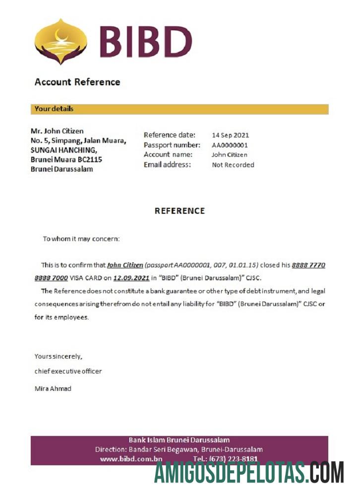 Brunei Islam Darussalam bank closure Referensi sampel