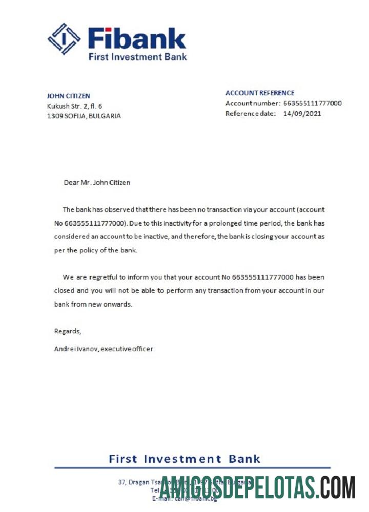 Bulgaria First Investasi bank closure Referensi sampel