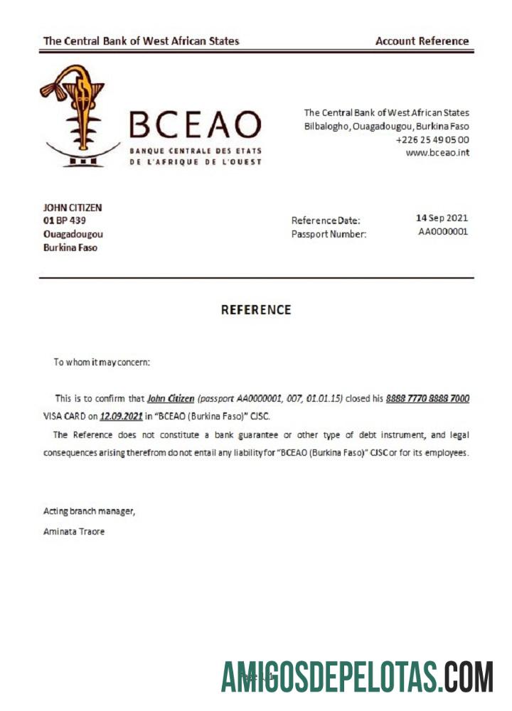 Burkina Faso The Central bank of West African States closure Referensi sampel