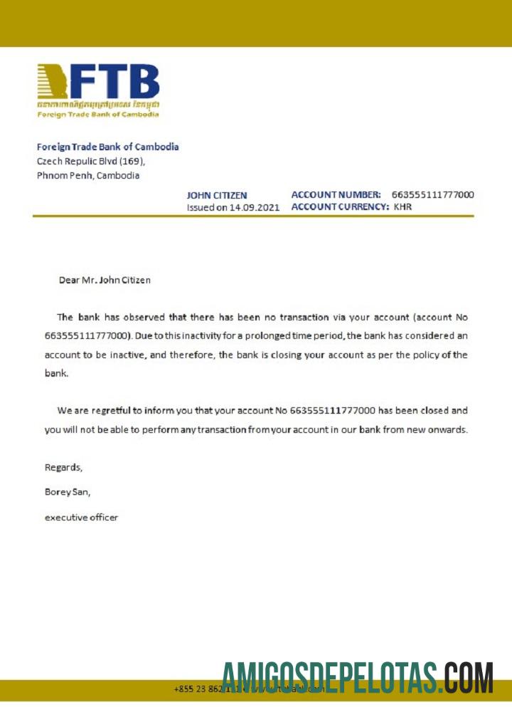 Kamboja Foreigntradebank closure Referensi sampel