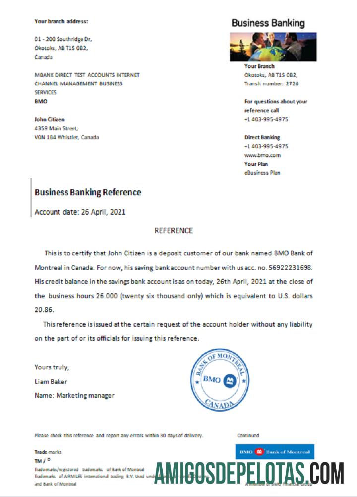 Kanada BMO bank of Montreal Referensi sampel