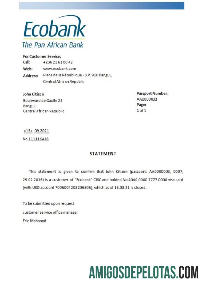 Republik Afrika Tengah Ecobank closure Referensi sampel