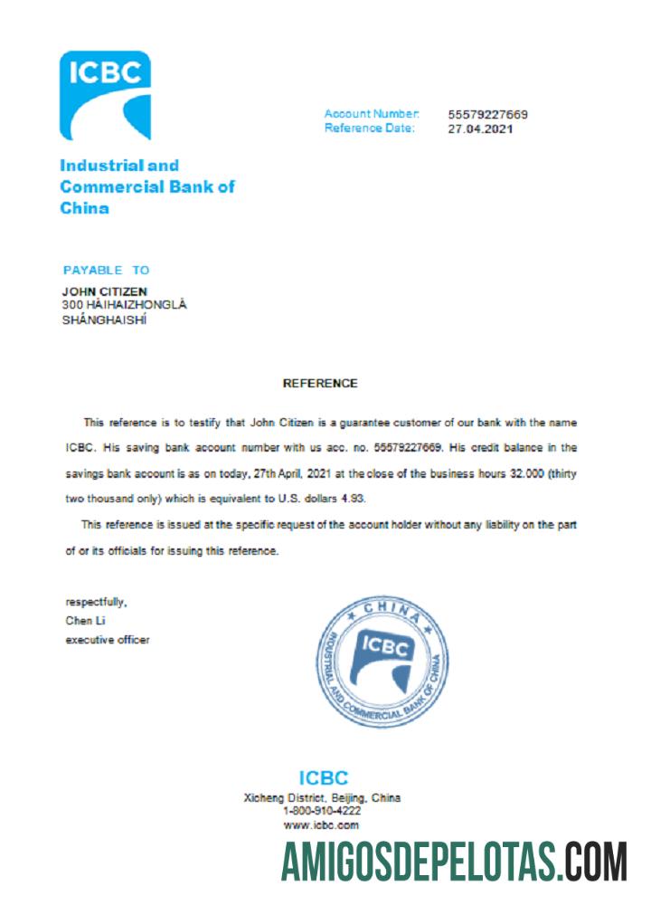 Tiongkok Industrial and komersial bank Referensi templat