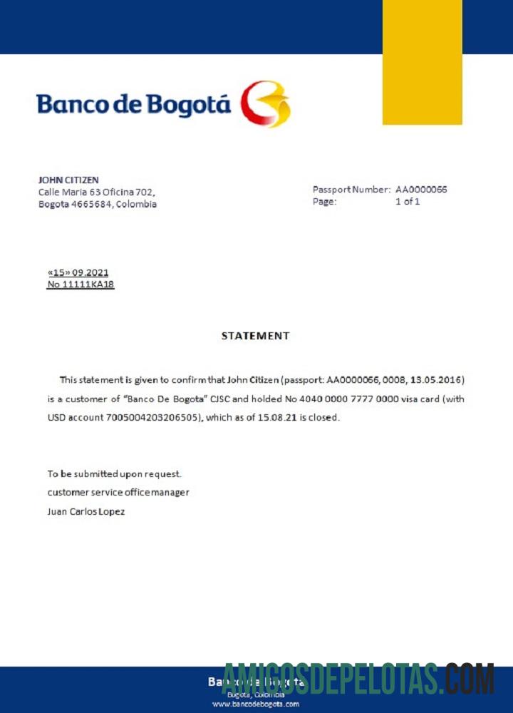 Kolombia Banco de Bogota╠ü closure Referensi sampel