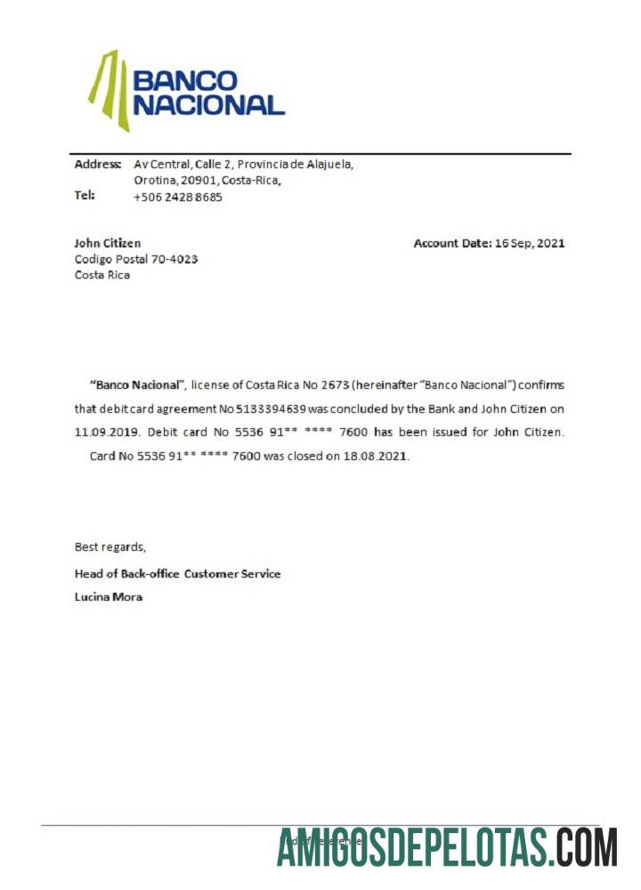 Kosta Rika Banco Nacional closure Referensi desain