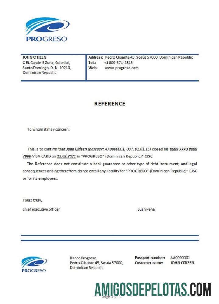 Dominicia Banco Progreso closure Referensi sampel