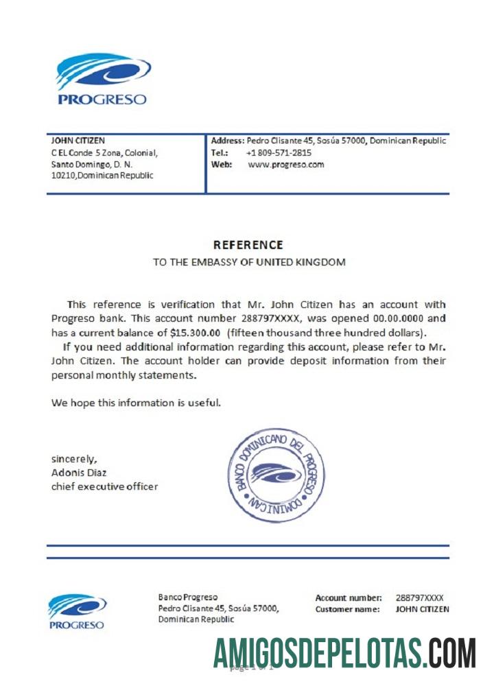 Dominicia Banco Progreso Referensi sampel