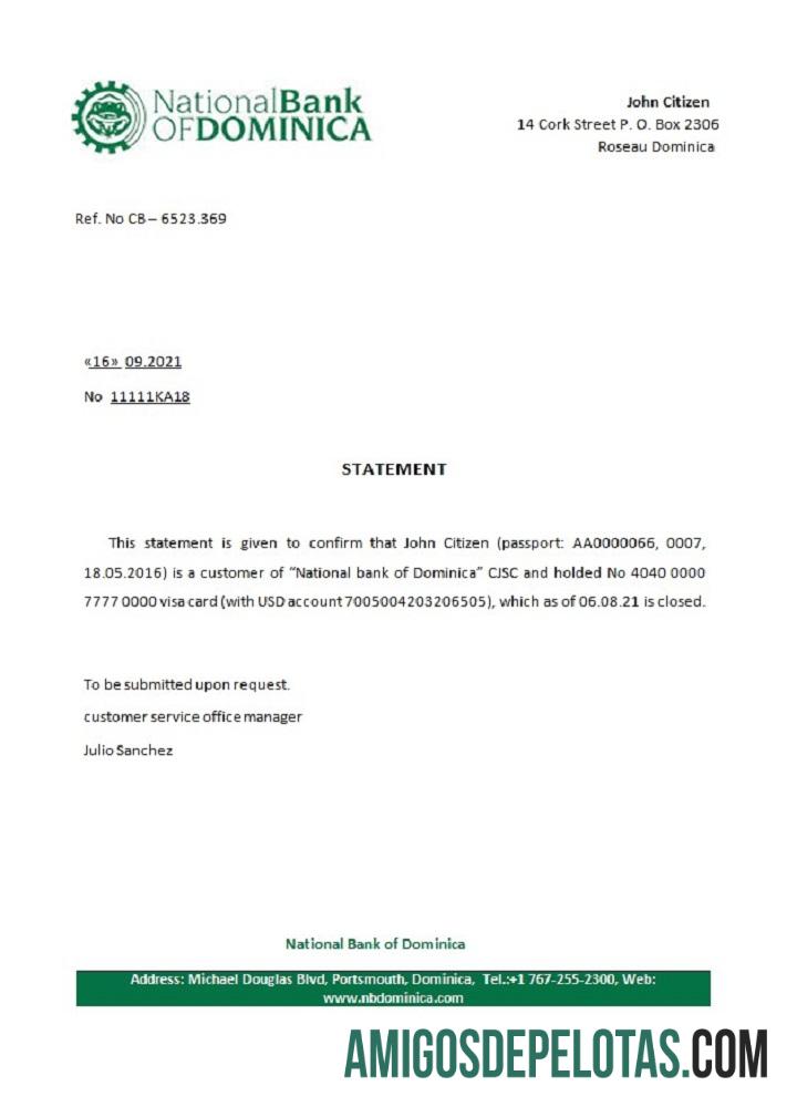 Dominicia nasional bank of Dominika closure Referensi sampel