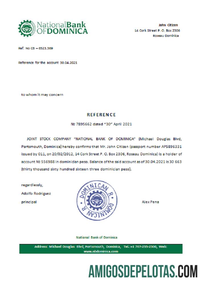 Dominicia nasional bank of Dominika Referensi templat