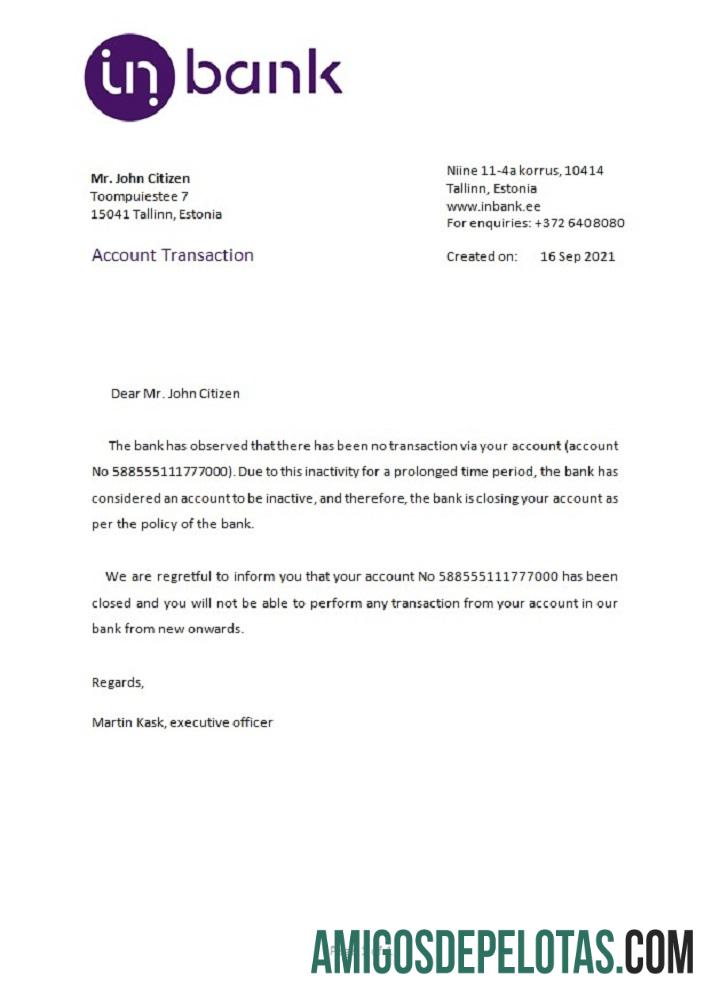 Estonia Inbank closure Referensi sampel
