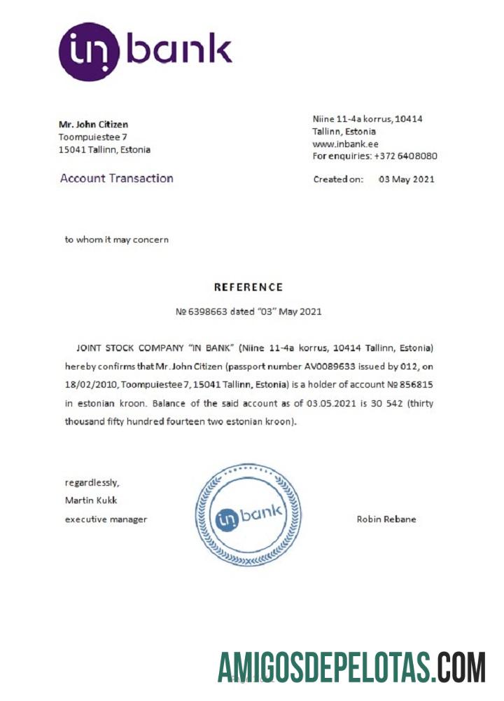Estonia Inbank Referensi templat