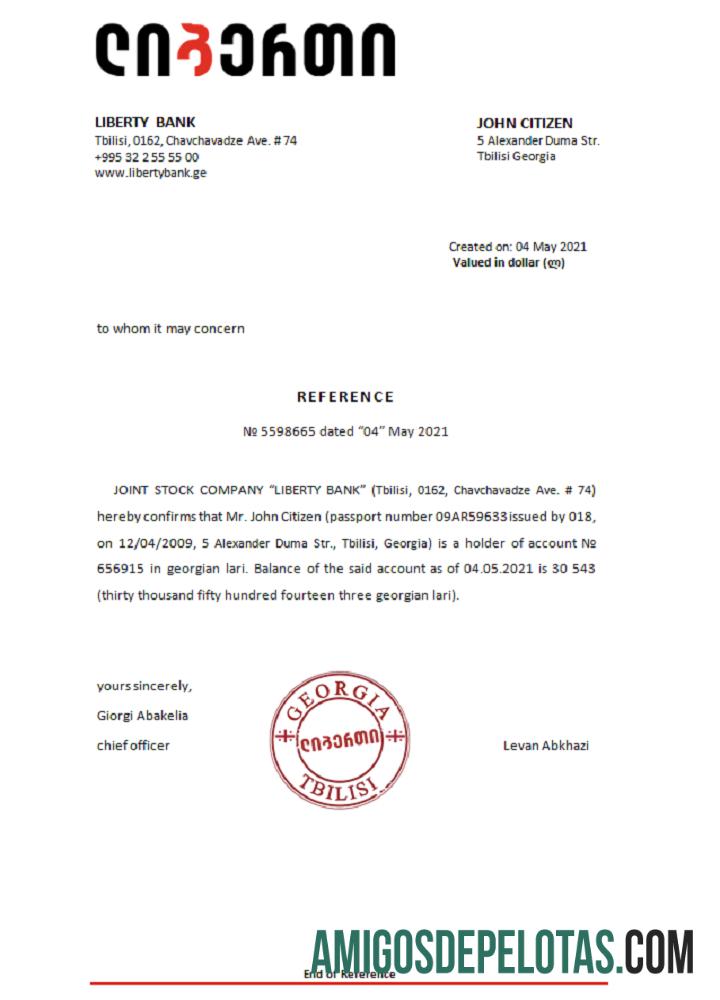 Georgia Liberty bank Referensi sampel